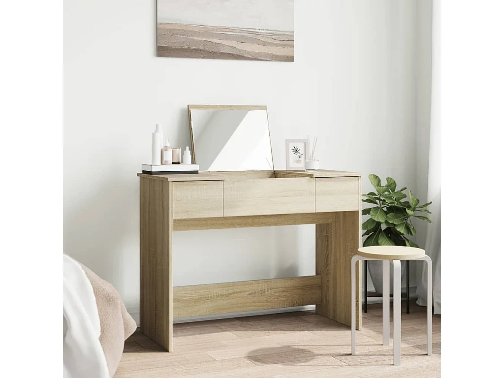 Coiffeuse avec miroir chêne  100x45x76 cm