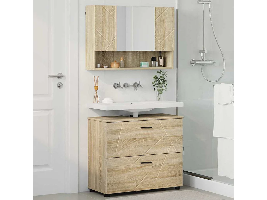 Conjunto de muebles de baño de 2 piezas roble, 76,5 × 35 × 64 cm