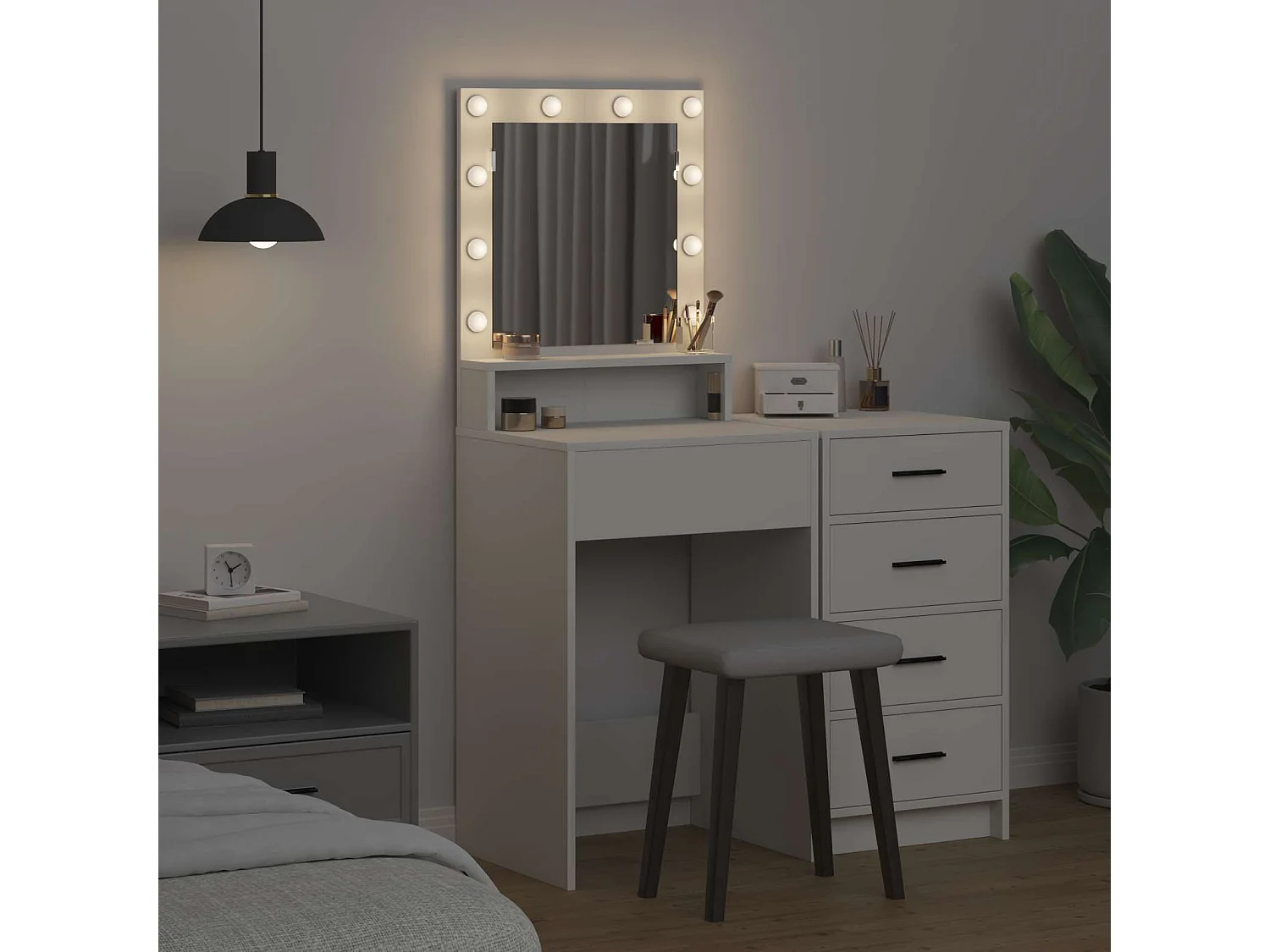 Coiffeuse blanche 50 x 41 x 135 cm panneau de bois