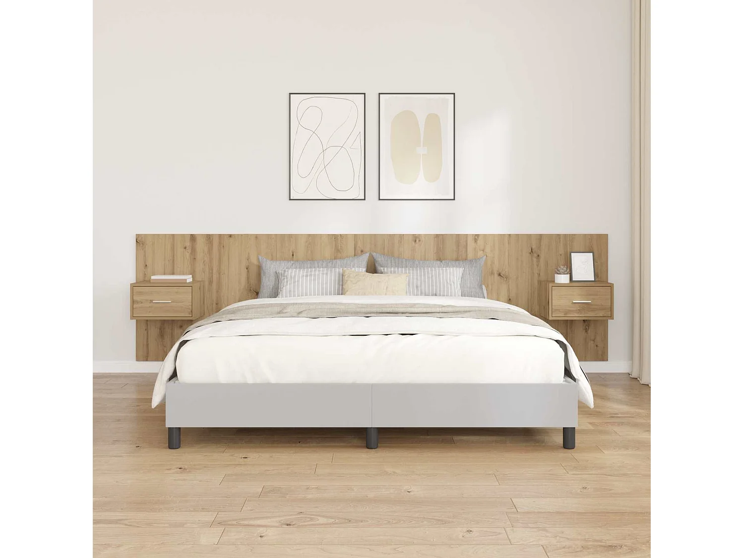 Tête de lit avec armoire avec tiroir 3 pcs Chêne artisanal