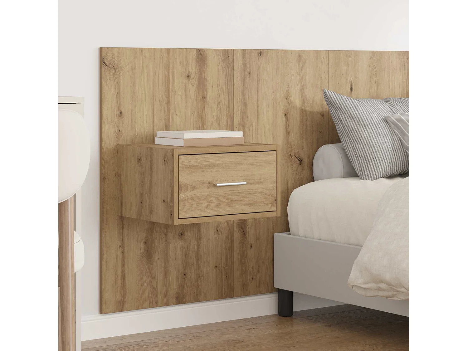 Cabecero con mueble, 3 piezas, tablero de madera de ingeniería, roble artisan