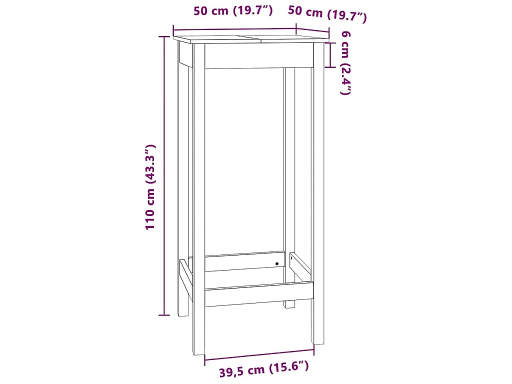Table de bar 50 x 50 x 110 cm bois massif de pin