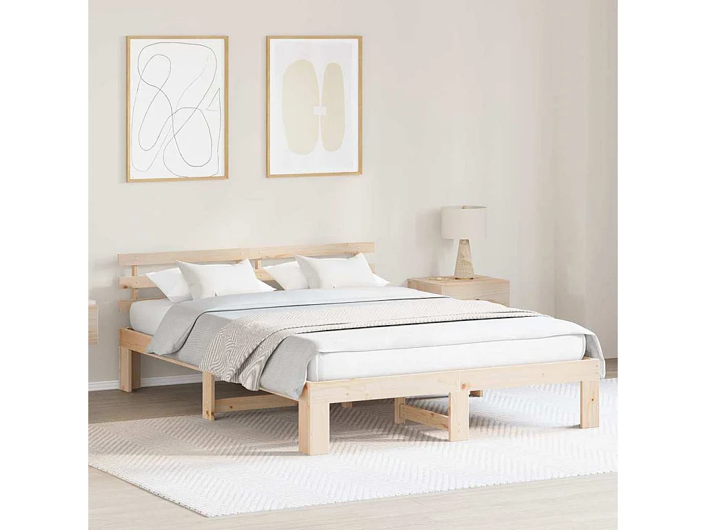 Cadre de lit avec tête de lit Naturel 140 x 200 cm Pin massif