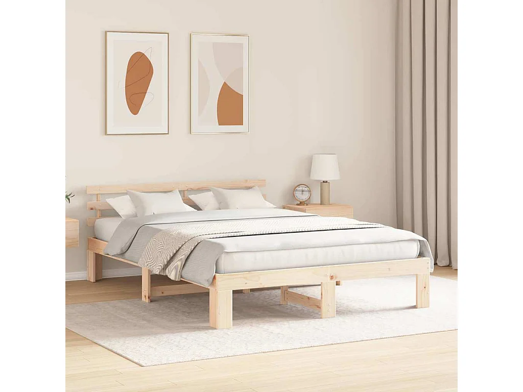 Cadre de lit avec tête de lit Naturel 140 x 200 cm Pin massif