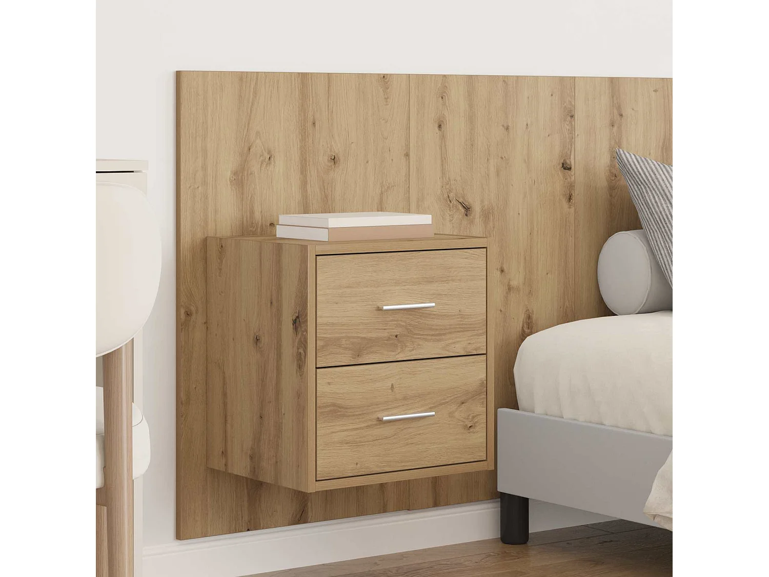 Cabecero con mueble, 3 piezas, roble artisan, madera de ingeniería, para dormitorio