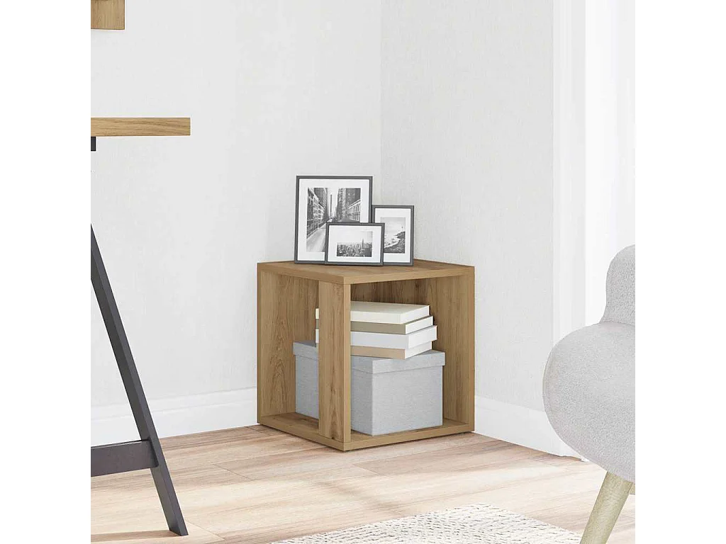 Table d'appoint chêne artisanal 33x33x34 cm bois d'ingénierie