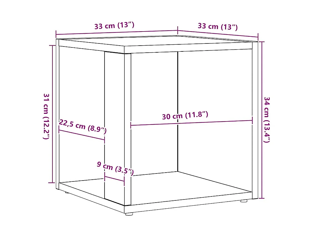 Table d'appoint chêne artisanal 33 x 33 x 34 cm panneau de bois