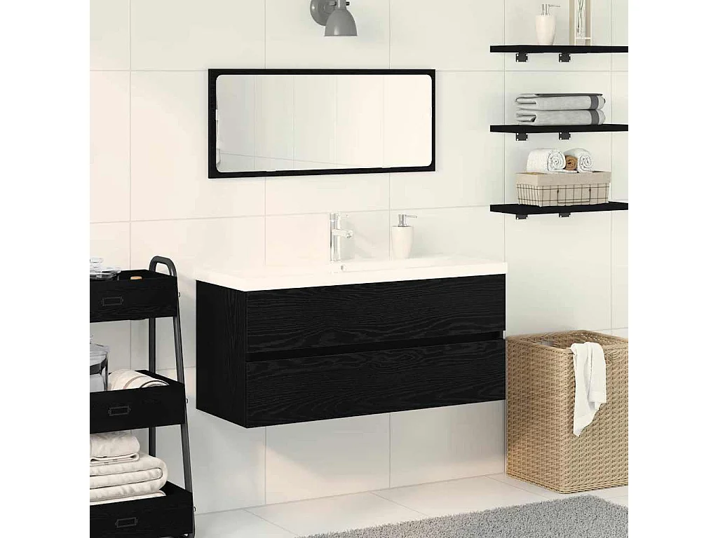 Meuble de Lavabo de Salle de Bain Chêne noir 100 x 39 x 62 cm