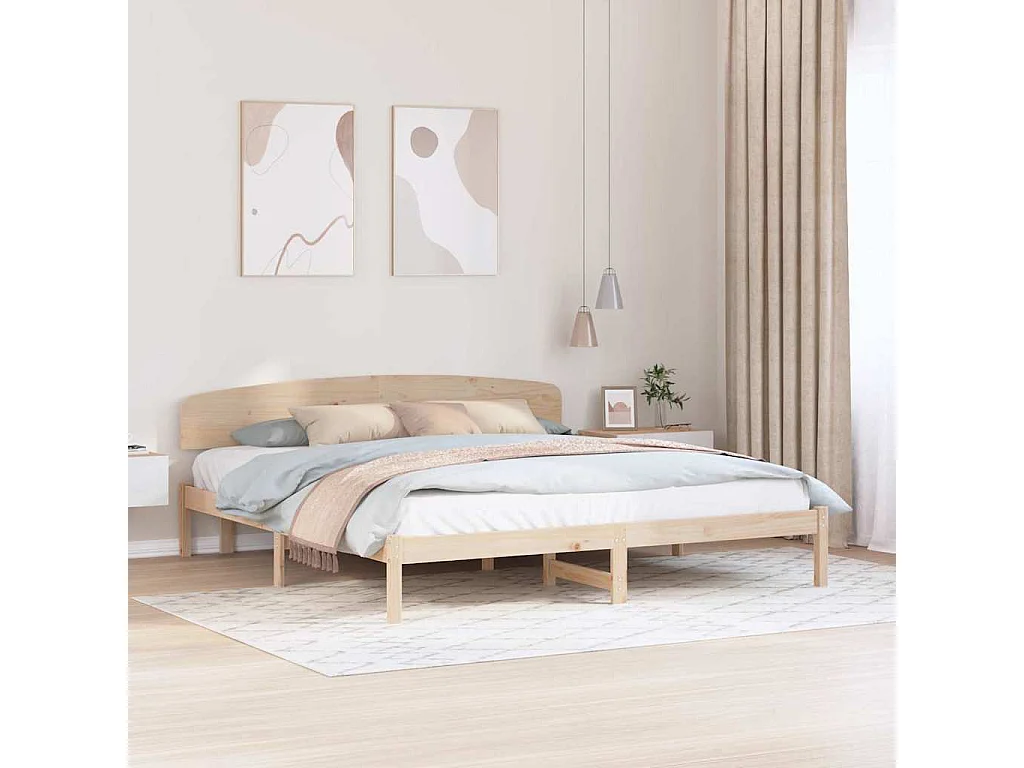 Cadre de lit avec tête de lit Naturel 200 x 200 cm Pin massif
