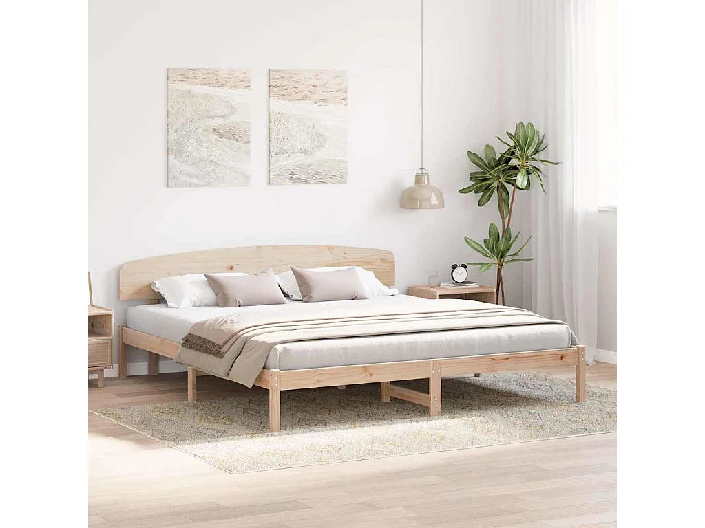 Cadre de lit avec tête de lit Naturel 200 x 200 cm pin massif