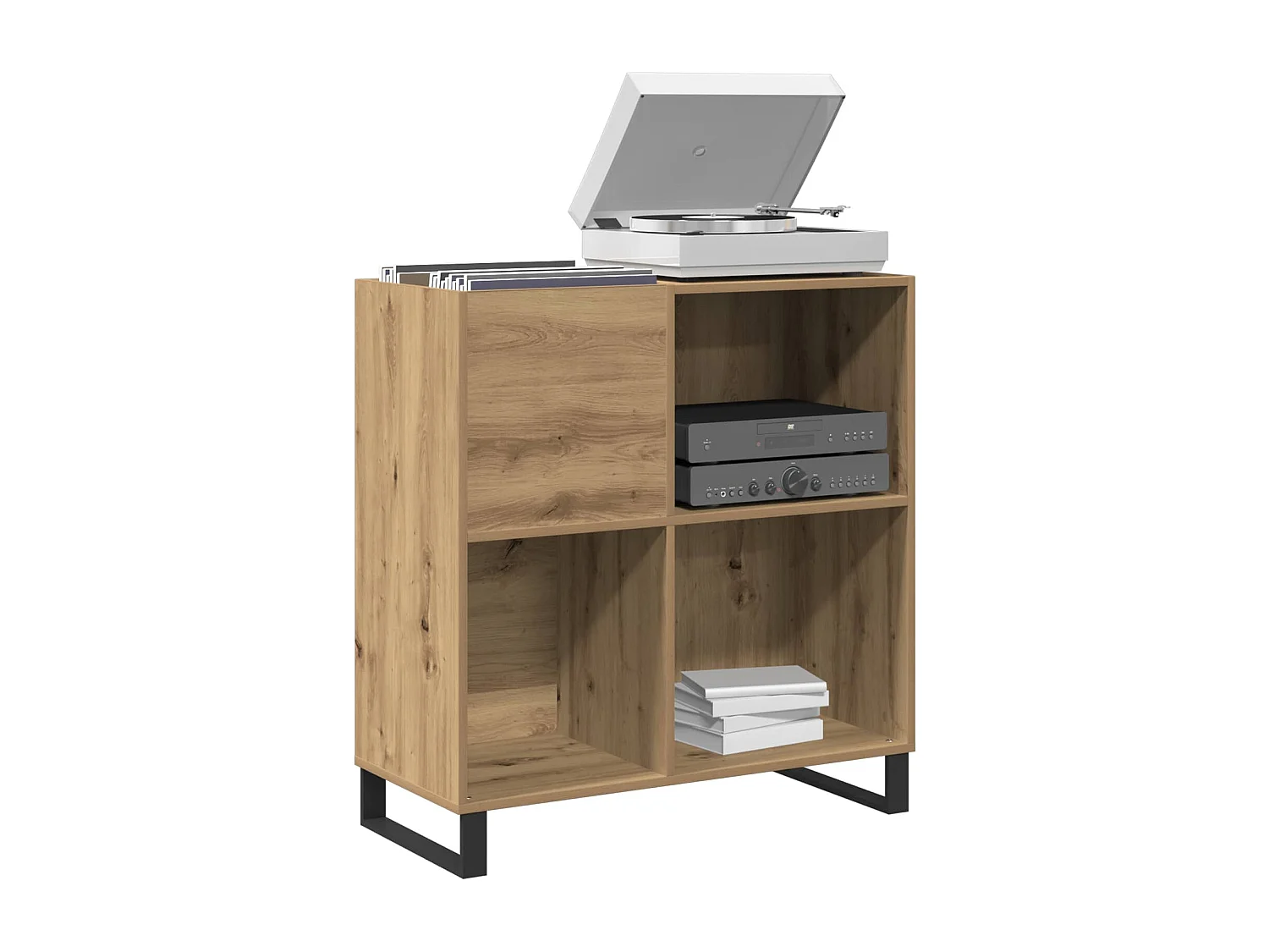 Meuble à vinyles avec étagère chêne artisanal 84,5 x 38 x 89 cm