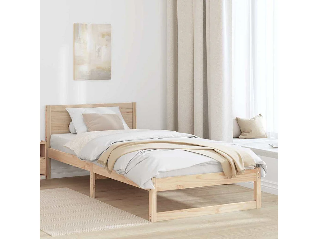 Cadre de lit avec tête de lit Naturel 90 x 190 cm Pin massif