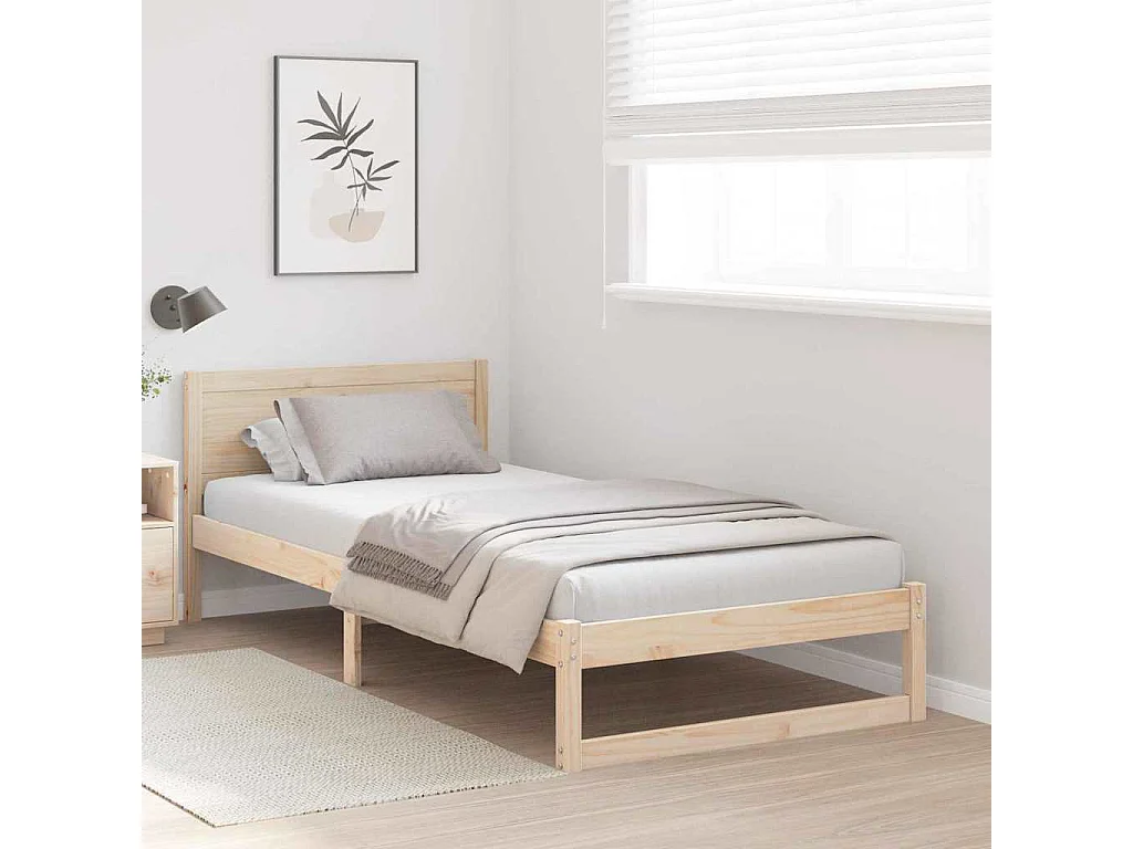 Cadre de lit avec tête de lit naturel 90 x 190 cm en pin massif