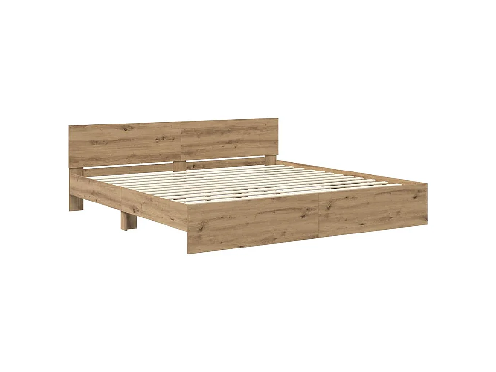 Estructura de cama con tiras LED roble artisan, 180 × 200 cm