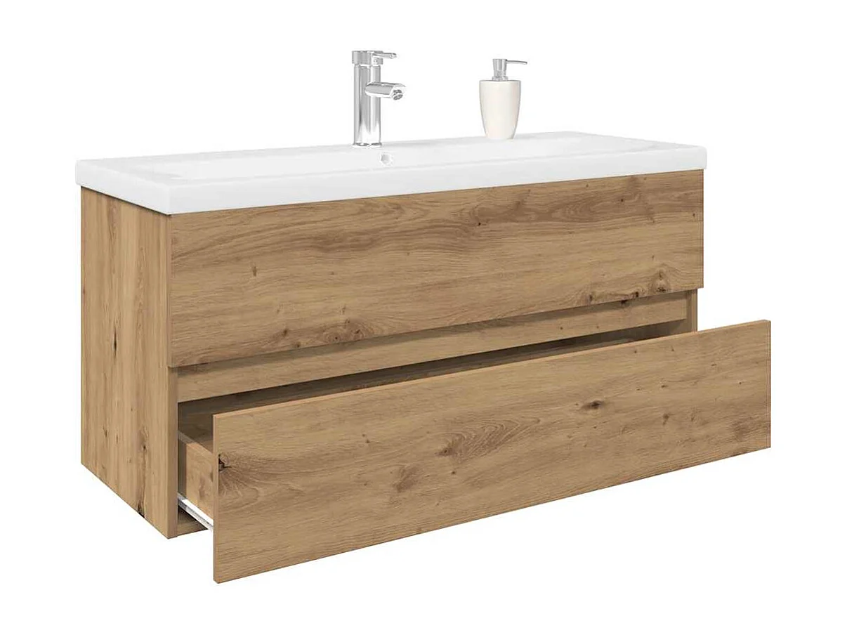 Meuble lavabo avec bassin et robinet intégrés chêne artisanal