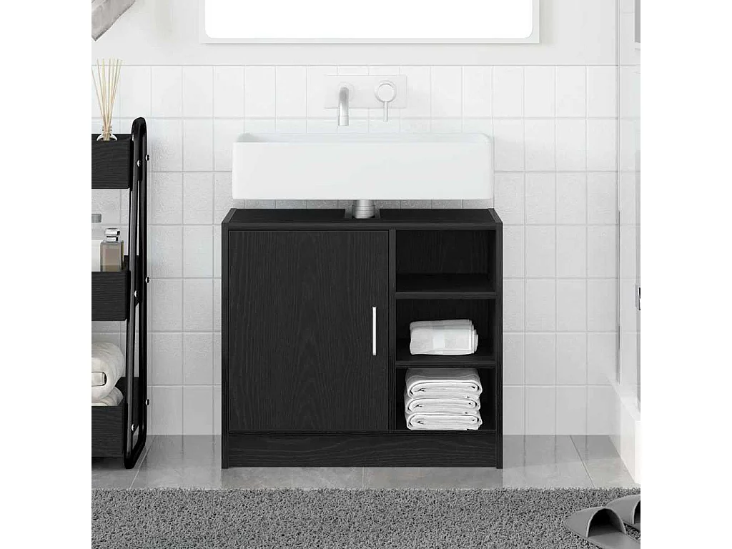 Cabinet de salle de bain avec porte Chêne noir 63 x 29 x 55 cm