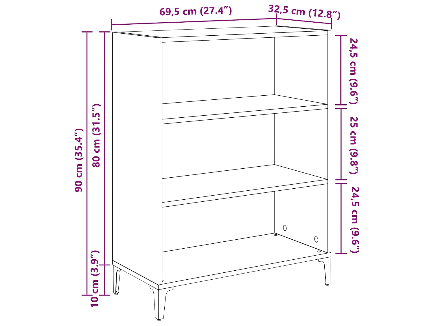Buffet chêne artisanal 69,5 x 32,5 x 90 cm panneau de bois