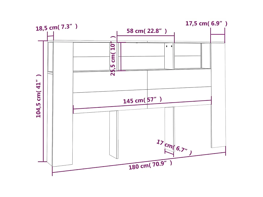 Armoire de tête de lit chêne 180 x 18,5 x 104,5 cm