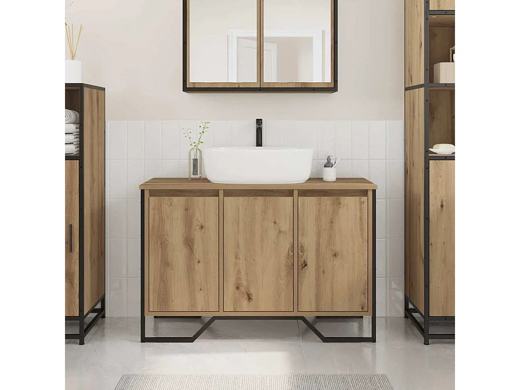 Meuble de Lavabo de Salle de Bain avec stockage Chêne artisanal