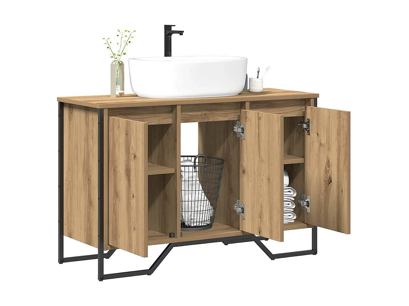 Meuble de Lavabo de Salle de Bain avec stockage Chêne artisanal