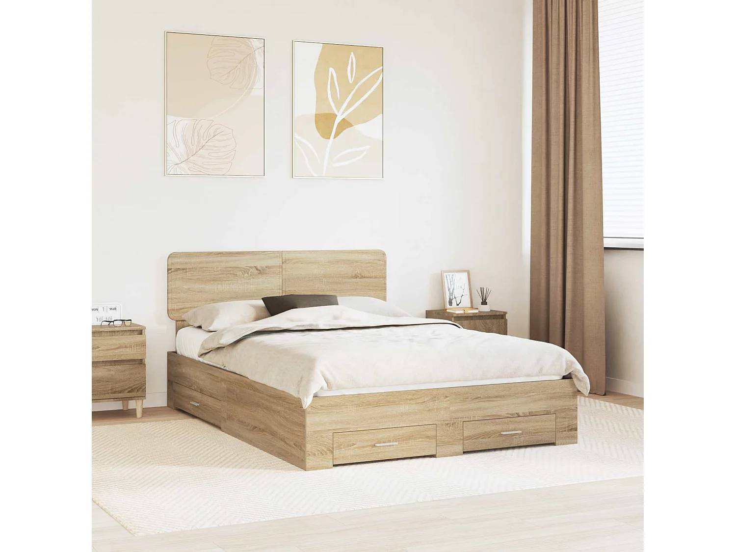 Cadre de lit Chêne  140 x 190 cm Bois d'ingénierie