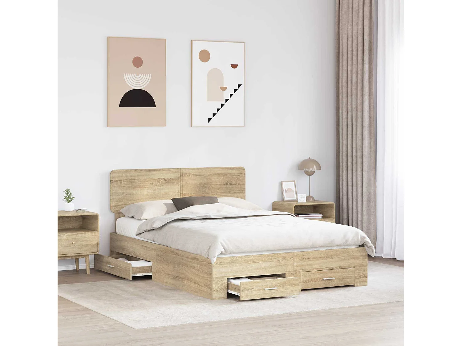 Cadre de lit Chêne  140 x 190 cm Bois d'ingénierie