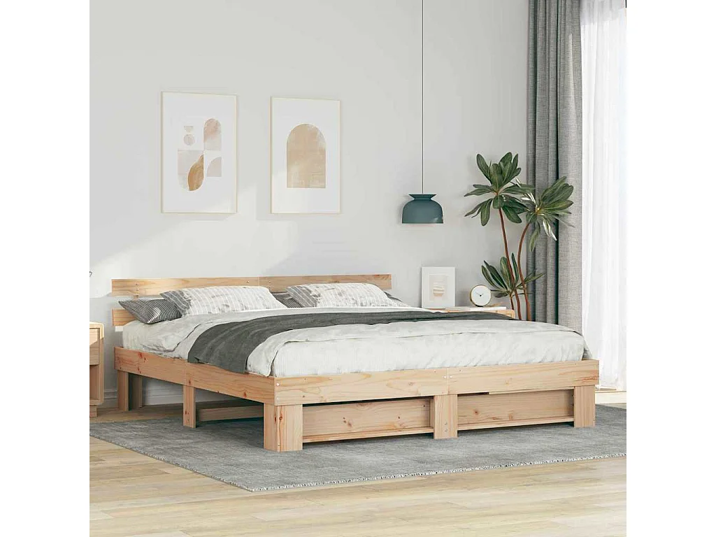 Cadre de lit avec tête de lit Marron 180 x 200 cm Pin massif