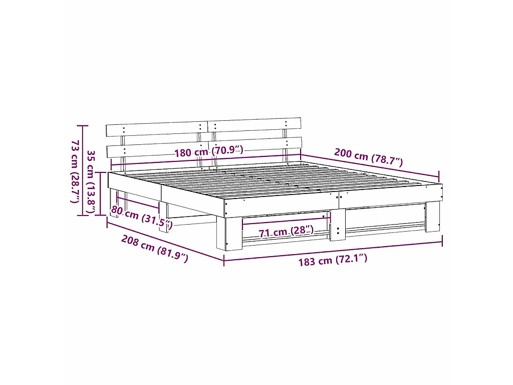 Cadre de lit avec tête de lit marron 180 x 200 cm pin massif