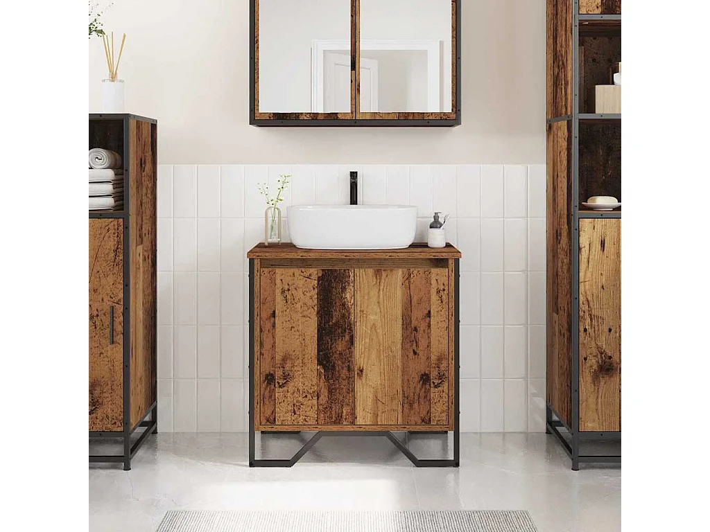 Meuble de Lavabo de Salle de Bain Bois Ancien 60 x 35 x 60 cm