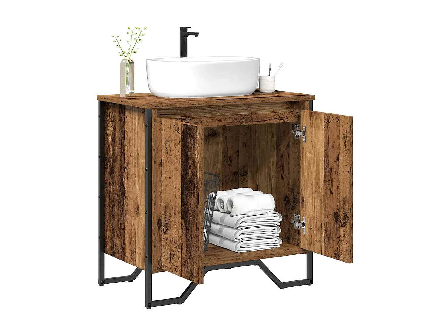 Meuble de Lavabo de Salle de Bain Bois Ancien 60 x 35 x 60 cm