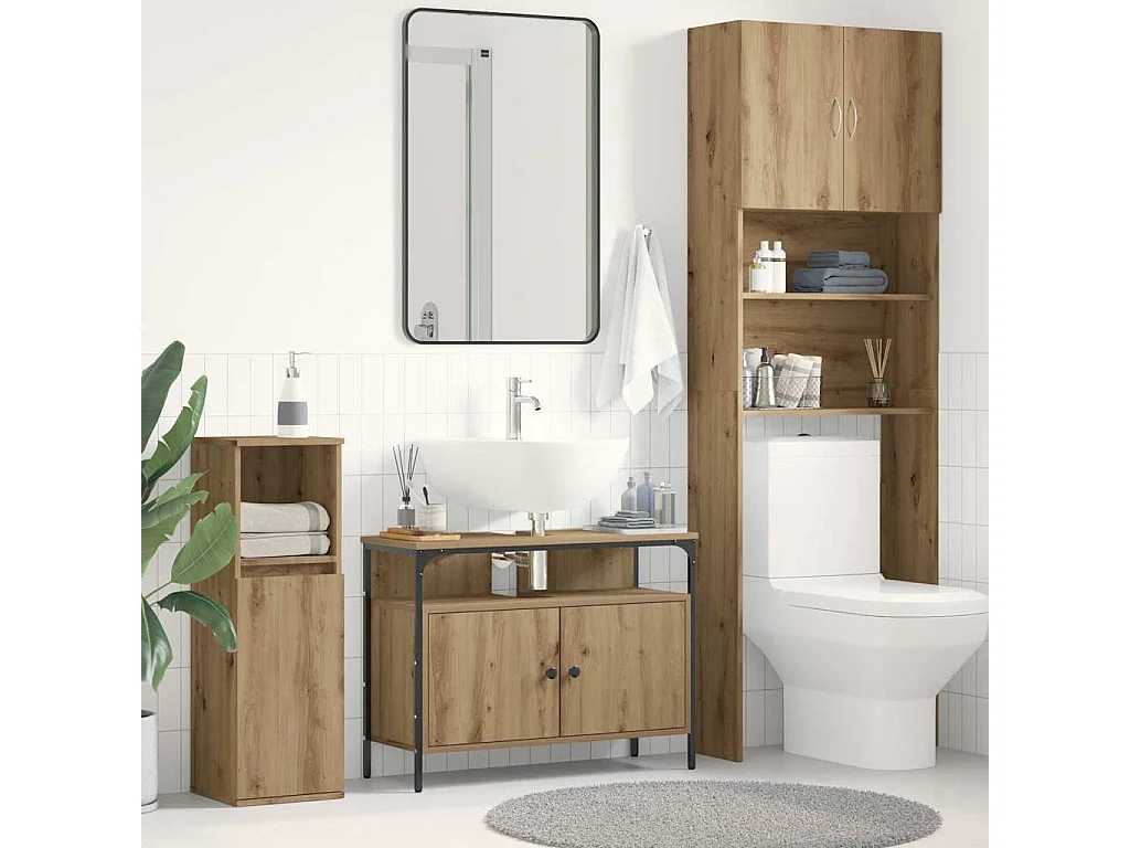 Meuble de Lavabo de Salle de Bain avec stockage chêne artisanal