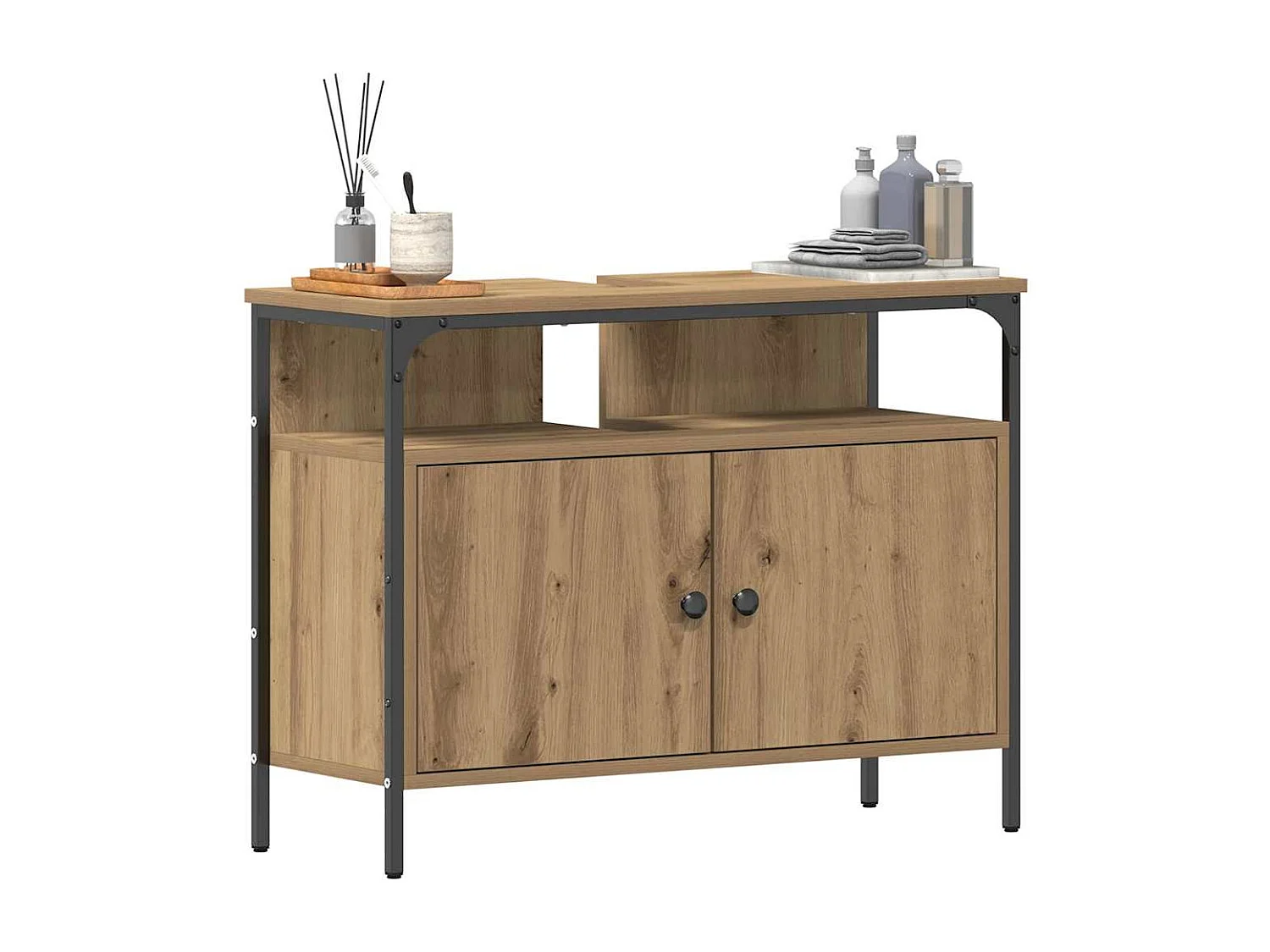 Meuble de Lavabo de Salle de Bain avec stockage chêne artisanal