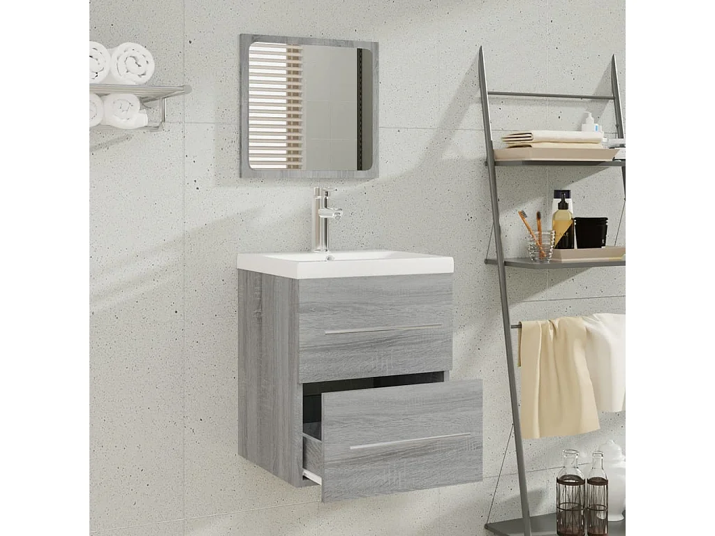 Meuble lavabo avec bassin intégré  gris Bois d'ingénierie