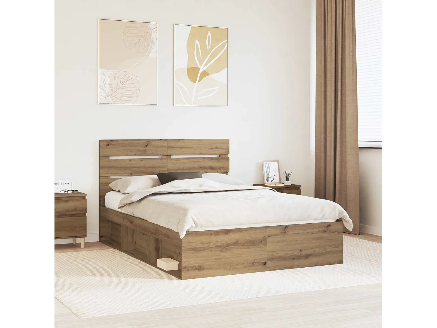 Cadre de lit Chêne artisan 140 x 190 cm Bois de pin massif
