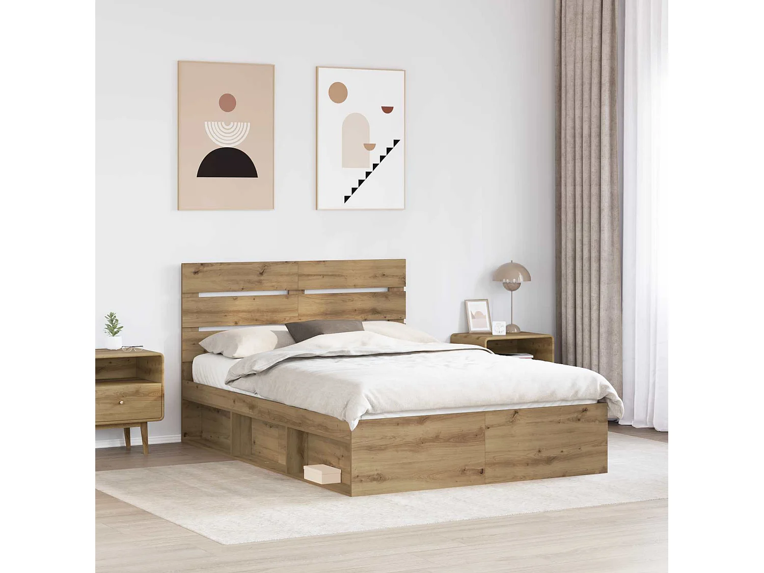 Cadre de lit Chêne artisan 140 x 190 cm Bois de pin massif