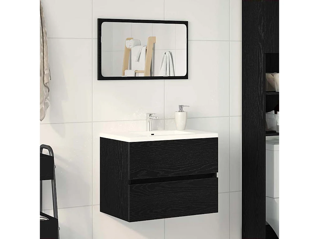 Meuble de Lavabo de Salle de Bain Chêne noir 60 x 38,5 x 45 cm