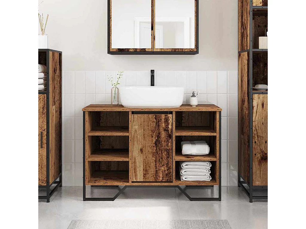 Meuble de Lavabo de Salle de Bain Bois Ancien 91 x 35 x 60 cm