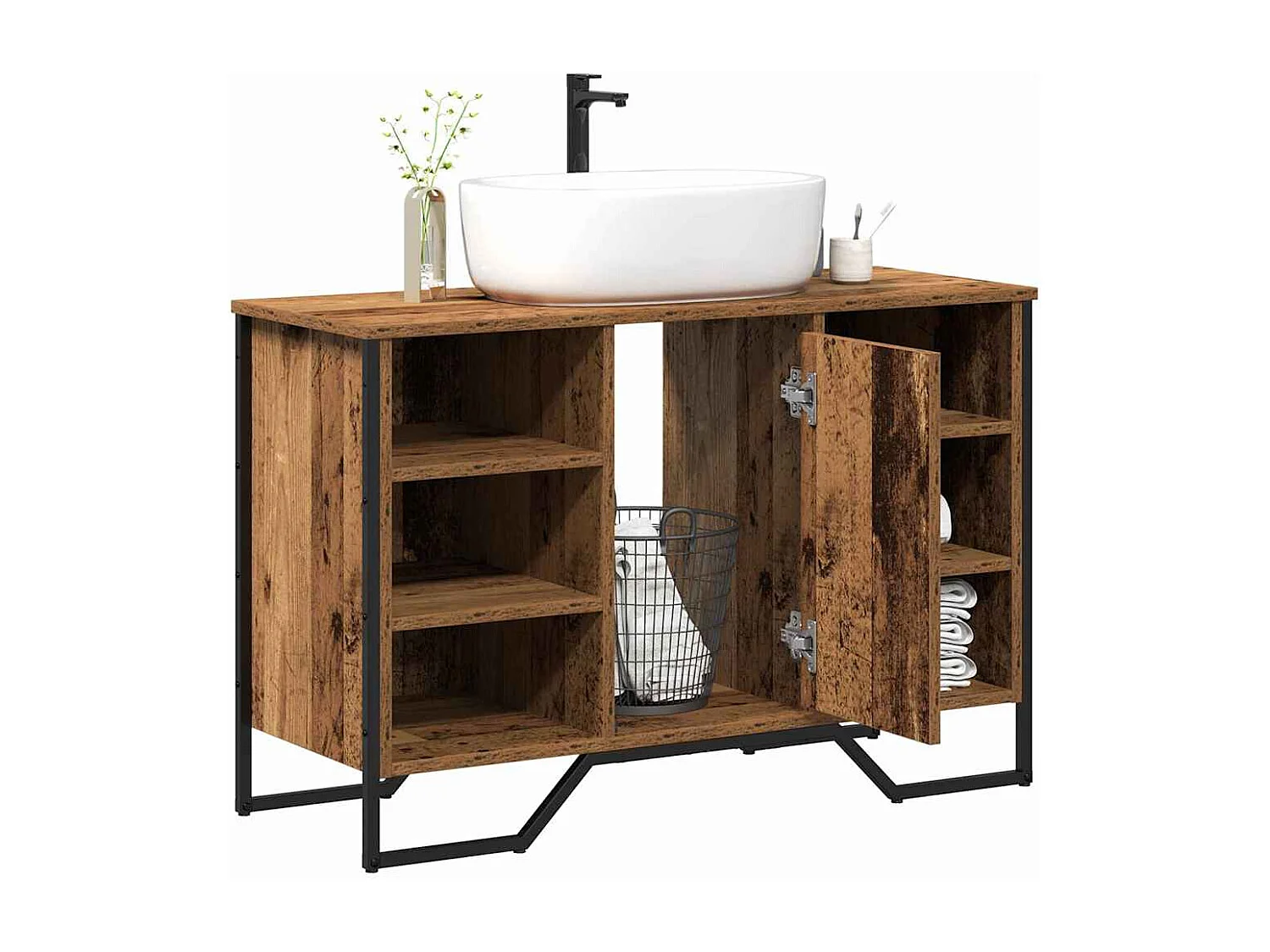Meuble de Lavabo de Salle de Bain Bois Ancien 91 x 35 x 60 cm