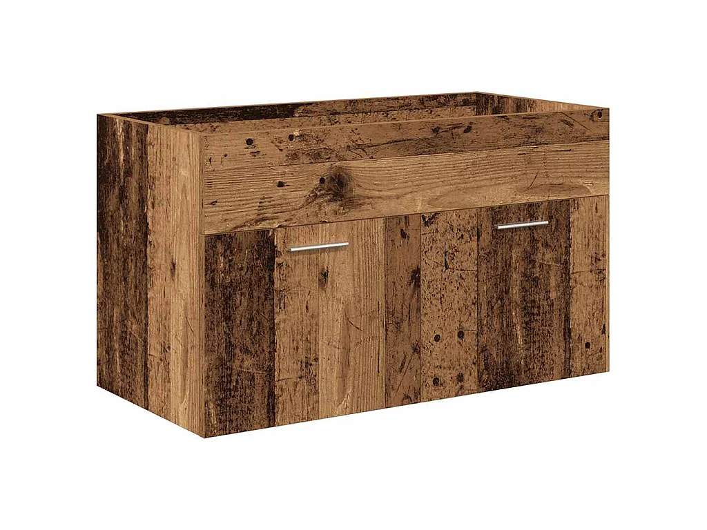 Mueble de lavabo con lavabo integrado y grifo de madera envejecida
