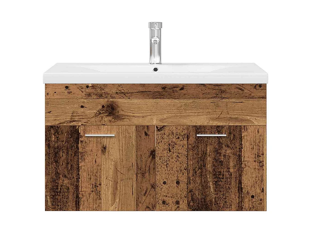Mueble de lavabo con lavabo integrado y grifo de madera envejecida