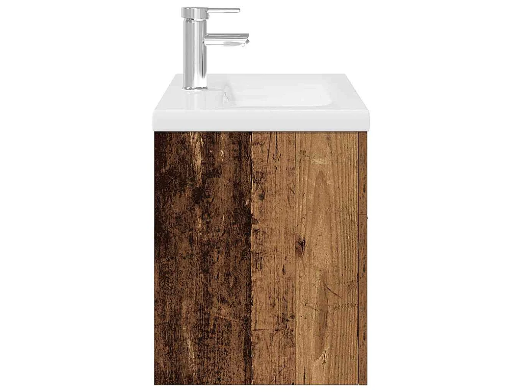 Mueble de lavabo con lavabo integrado y grifo de madera envejecida