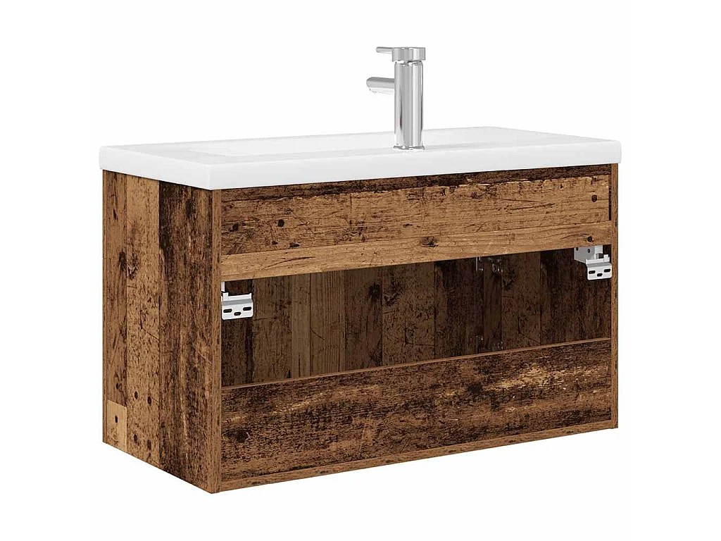 Mueble de lavabo con lavabo integrado y grifo de madera envejecida