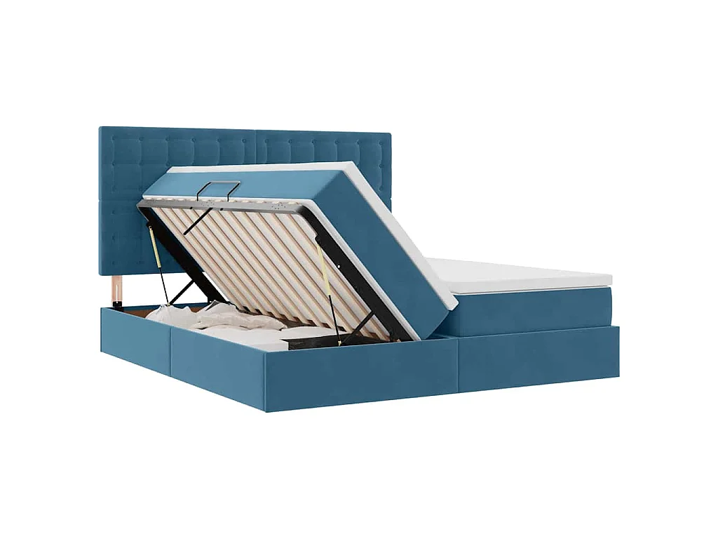 Cama con almacenamiento de terciopelo azul oscuro, para dormitorio, 180 × 200 cm
