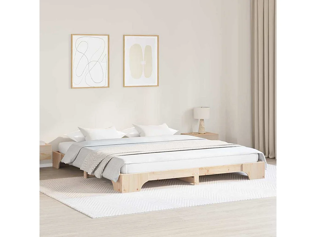 Cadre de lit Naturel 200 x 200 cm Pin massif