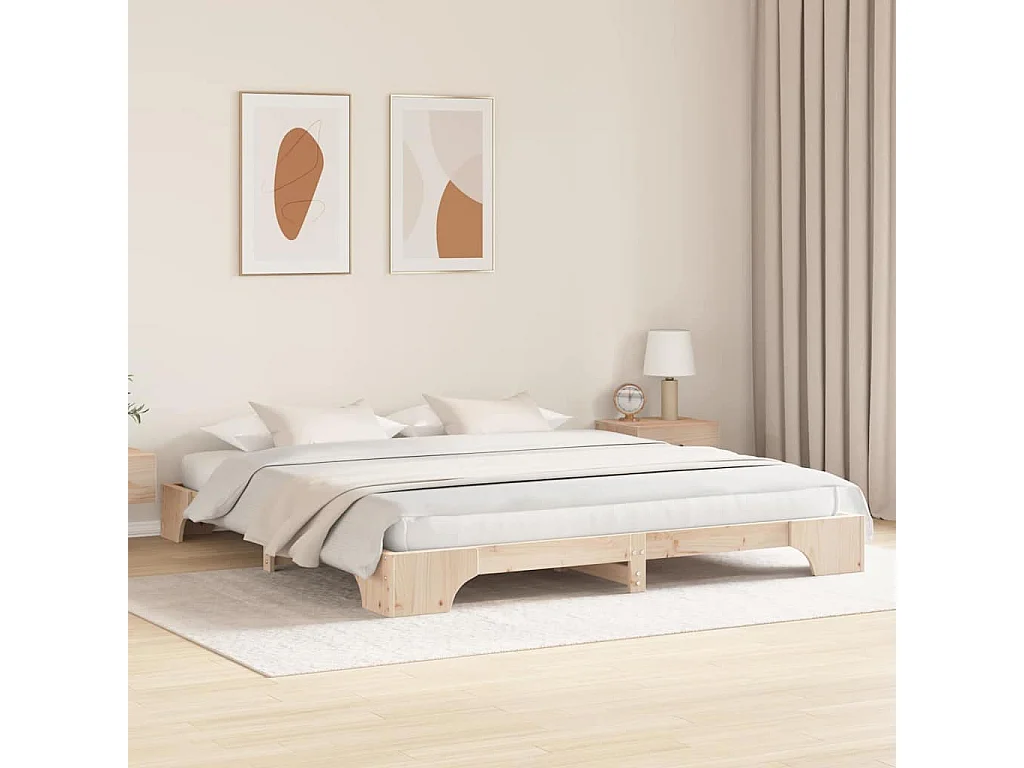 Cadre de lit naturel 200 x 200 cm pin massif