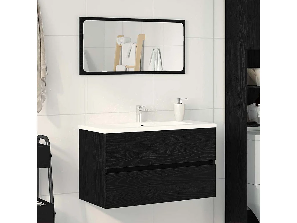 Meuble de Lavabo de Salle de Bain Chêne noir 80 x 38,5 x 45 cm