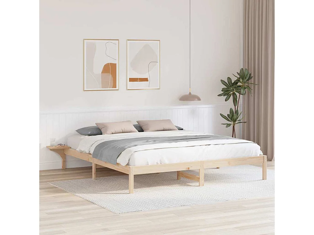 Cadre de lit Naturel 200 x 200 cm Pin massif