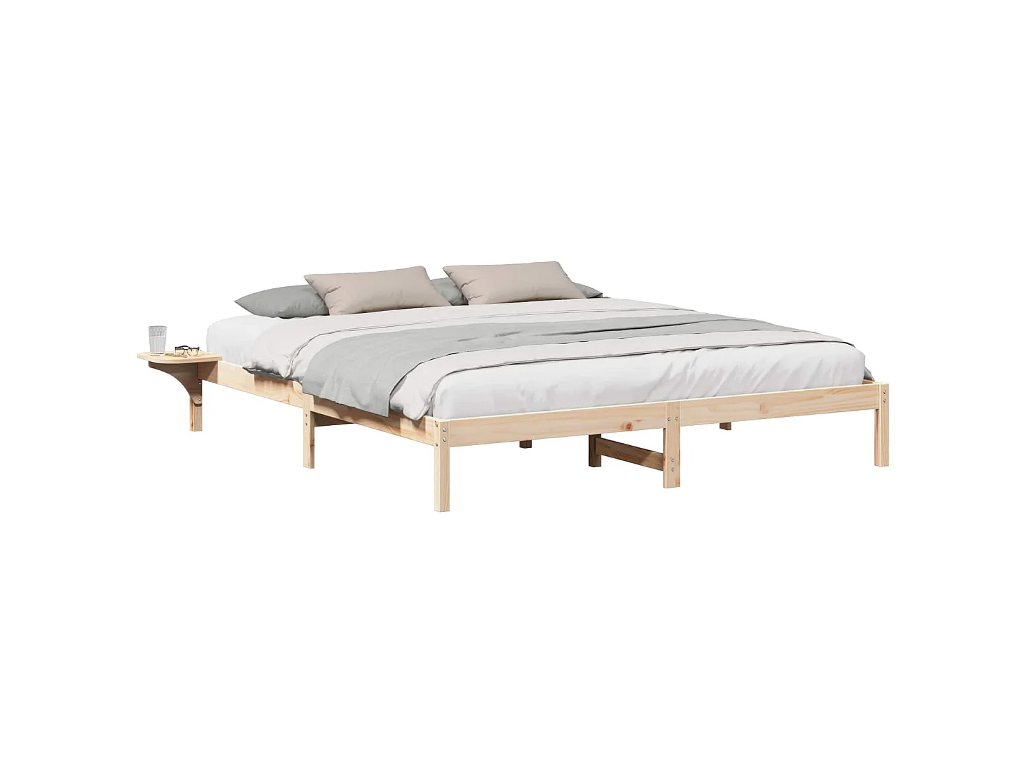 Estructura de cama de madera maciza de pino natural, 200 × 200 cm