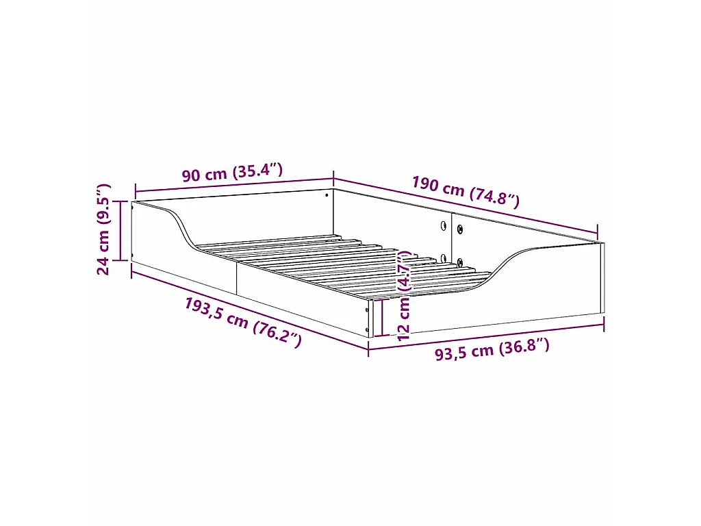 Cadre de lit blanc 90 x 190 cm en pin massif