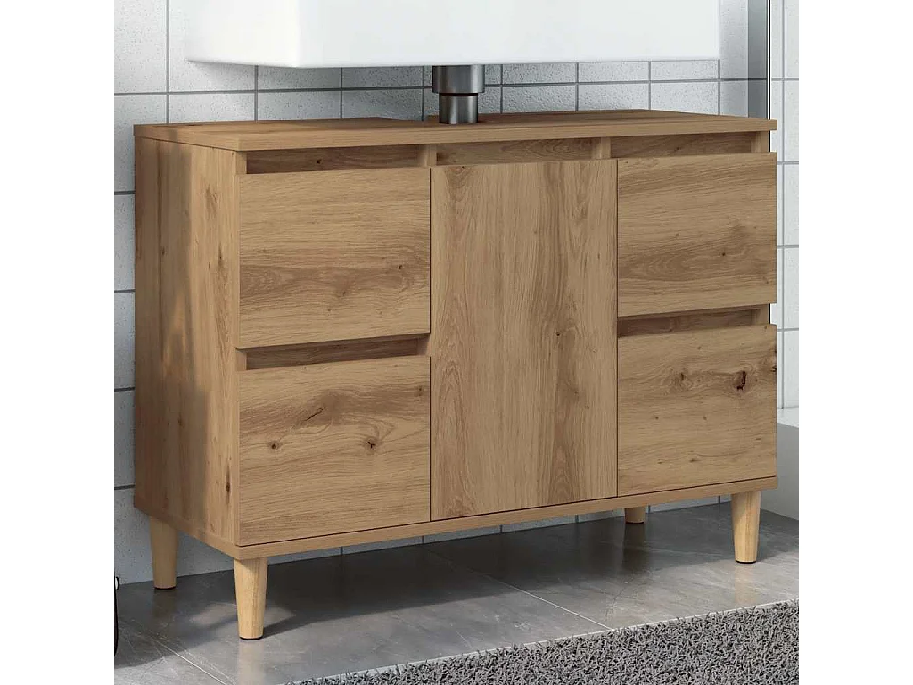 Armoire d'évier chêne artisanal 80x33x60 cm bois d'ingénierie